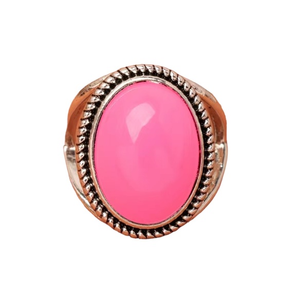 Silver and Hot Pink Stone Ring - Picture 1 of 5
